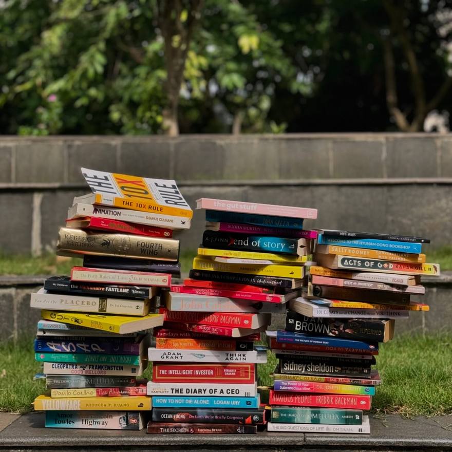 A stack of donated books