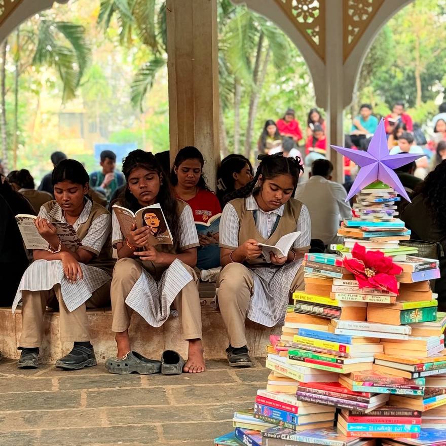 A tower of donated books