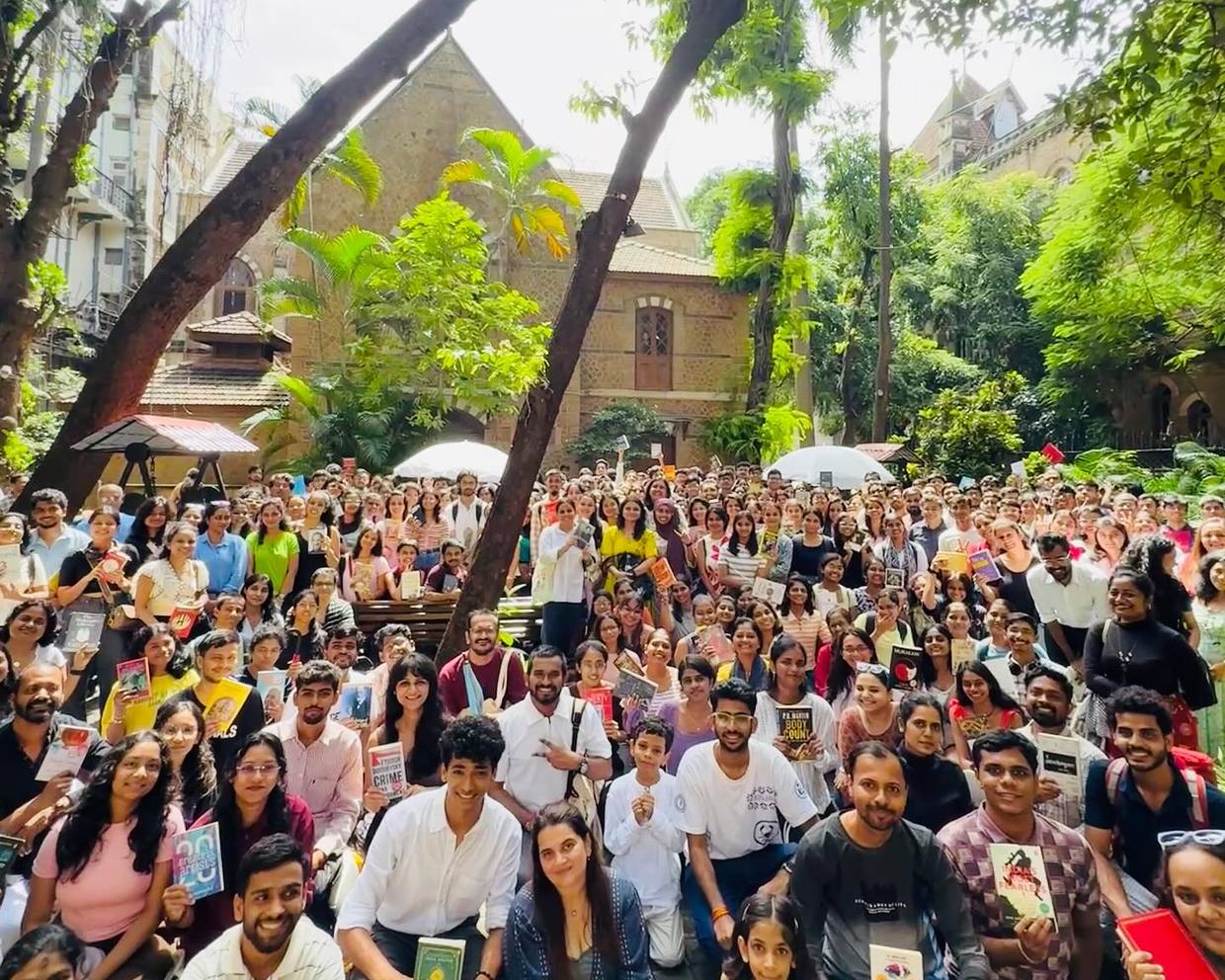 Readers filling a South Bombay park in the early morning